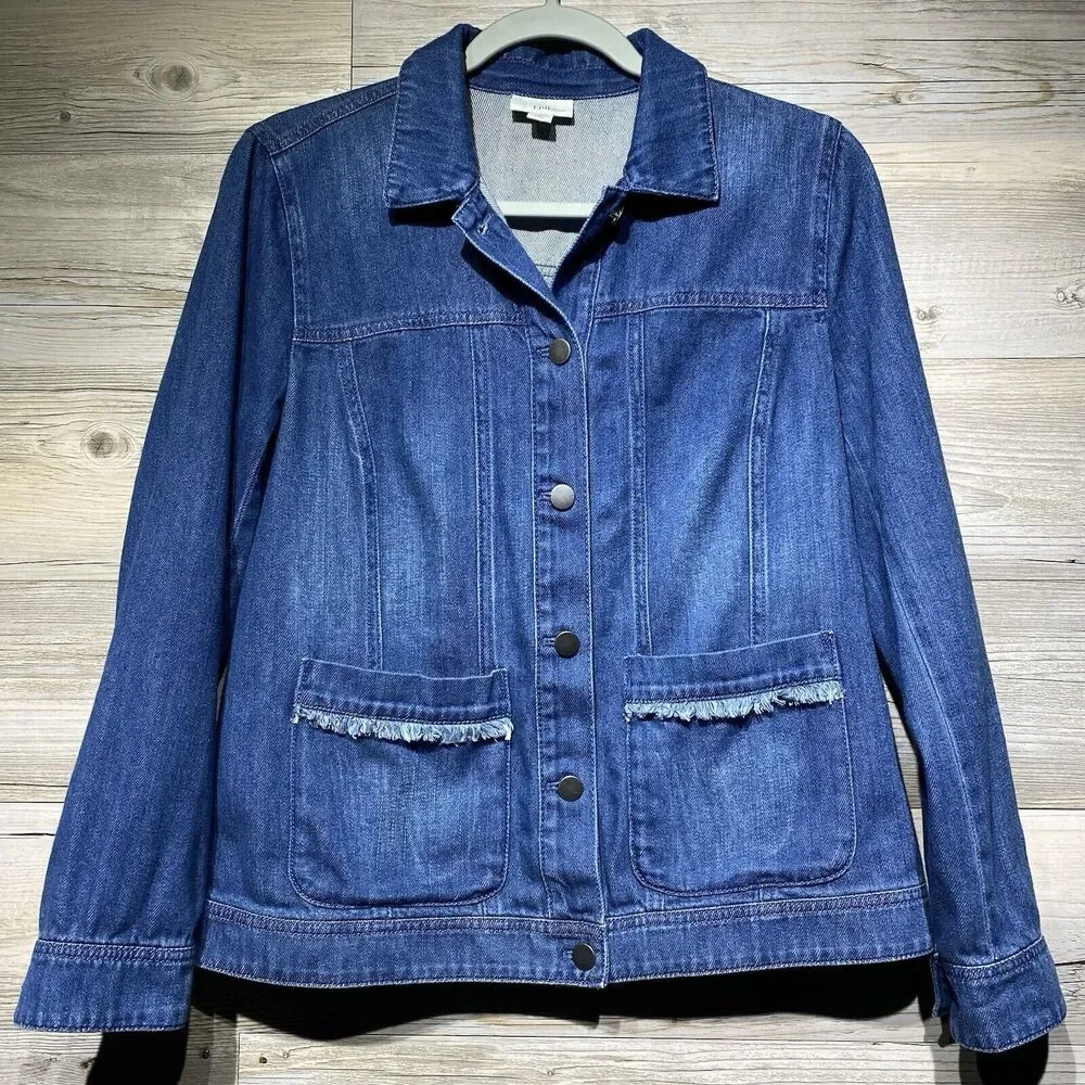 J Jill Denim Jean Jacket Women’s Small Petite Blue Frayed Details Boho Retro - Picture 1 of 9
